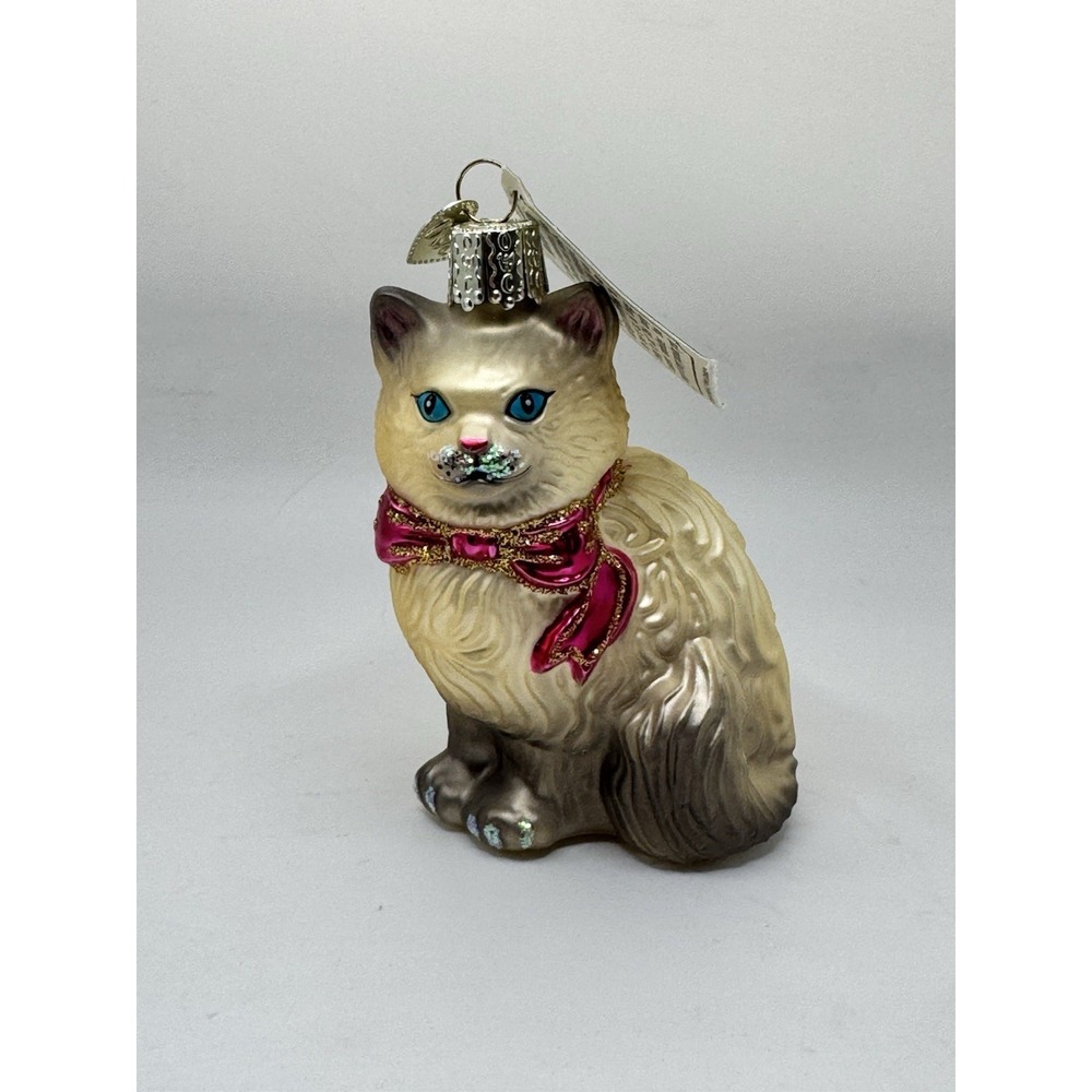 Old World Christmas Grey Himalayan Kitty Cat Glass Tree Ornament 2001 No Box